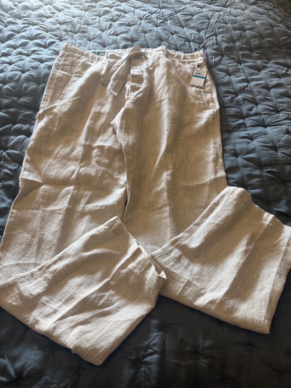Perry Ellis Men's Light Taupe Drawstring Linen-Blend Pants
